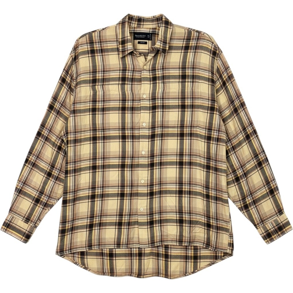 Abercrombie & Fitch Men's Button Down Shirt XXL Tall Relaxed Plaid Tan Brown